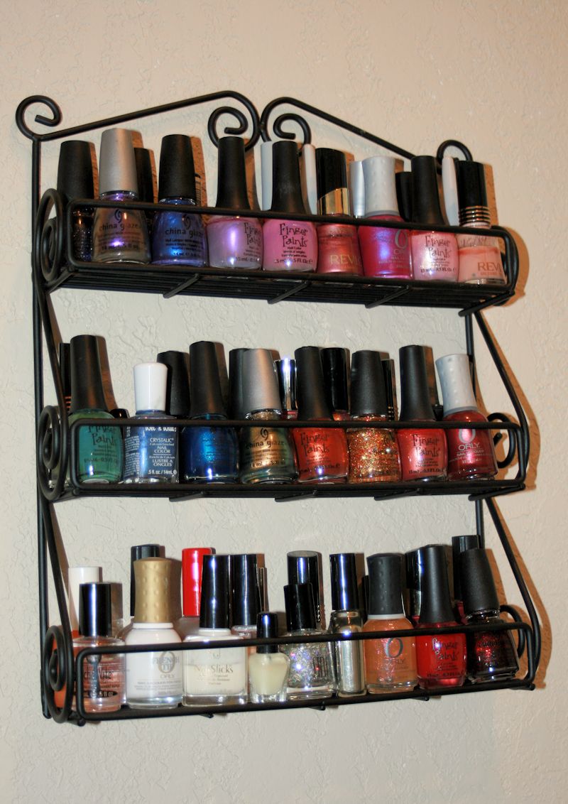 Repurposed spice rack from Amazon now a nail polish organizer.